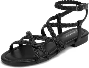 Greatonu Women's Braided Flat Sandals Comfortable Summer Casual Dressy Strappy Sandals