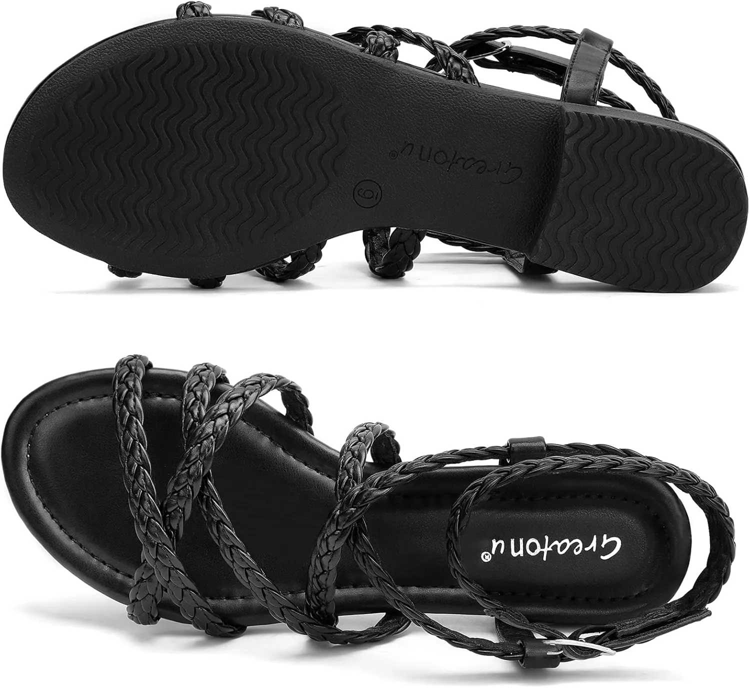 Greatonu Women's Braided Flat Sandals Comfortable Summer Casual Dressy Strappy Sandals