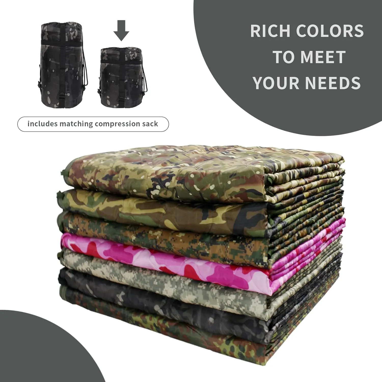 GRVCN Military Blanket - Camping Sleeping Bag with Zipper, Poncho Liner Thermal Insulated Blanket, Lightweight Portable Outdoor Hiking Survival Compression Carry Bag