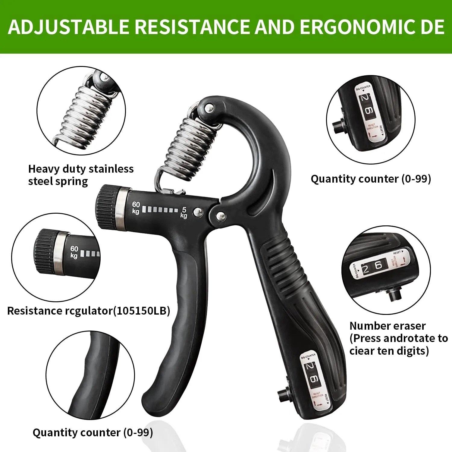 Hand Grip Strengthener,Grip Strength Trainer,22-132 Lbs Adjustable Resistance Forearm Exerciser Workout for Rehabilitation Athletes Climbers Musicians