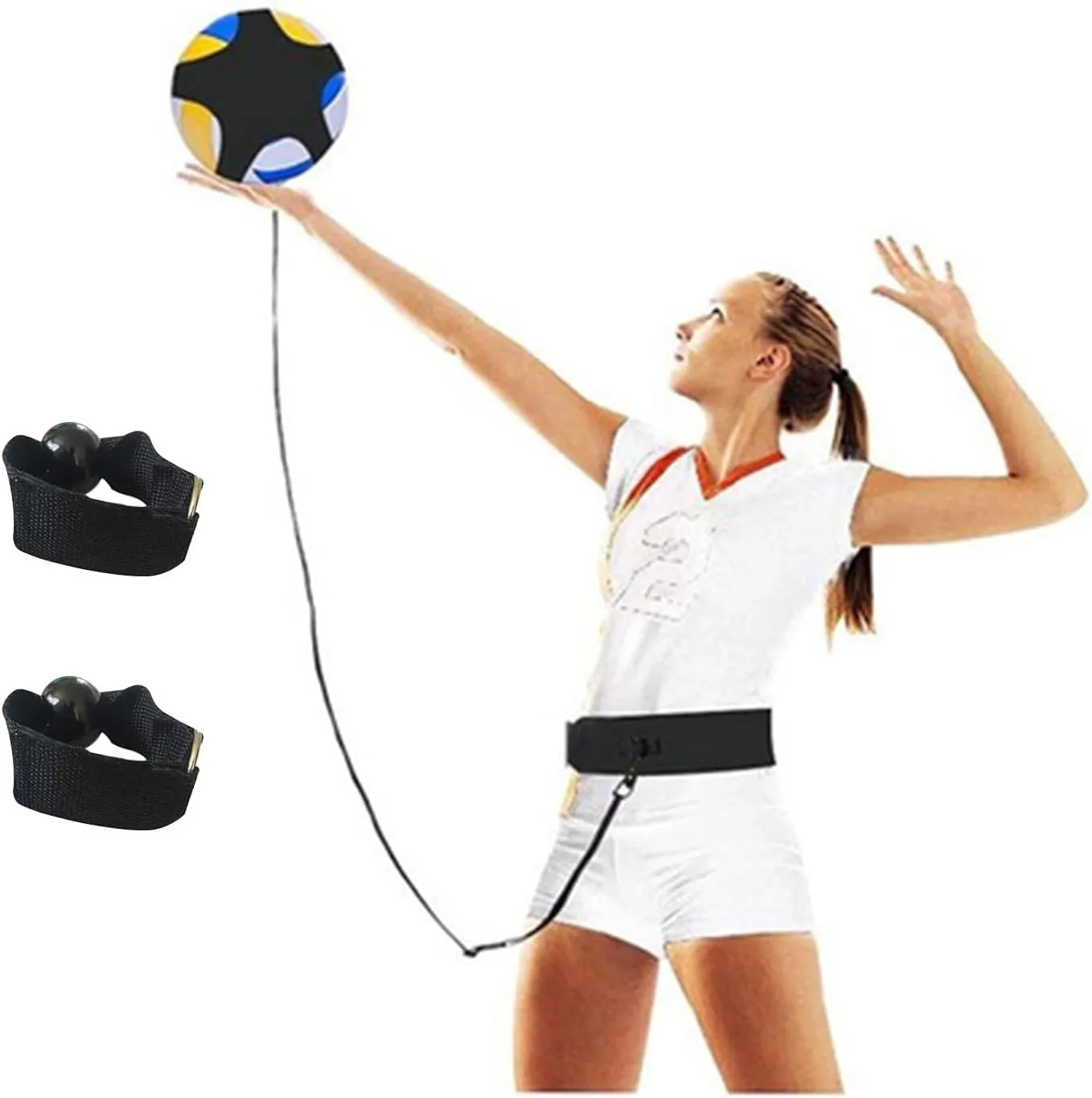Haploon Volleyball Training Equipment Aid,Elastic Solo Volleyball Trainer Kit with Adjustable Waist Belt Ball Pouch Hand Strap for Practicing Serving, Spiking, Ball Training Waist Strap Kit