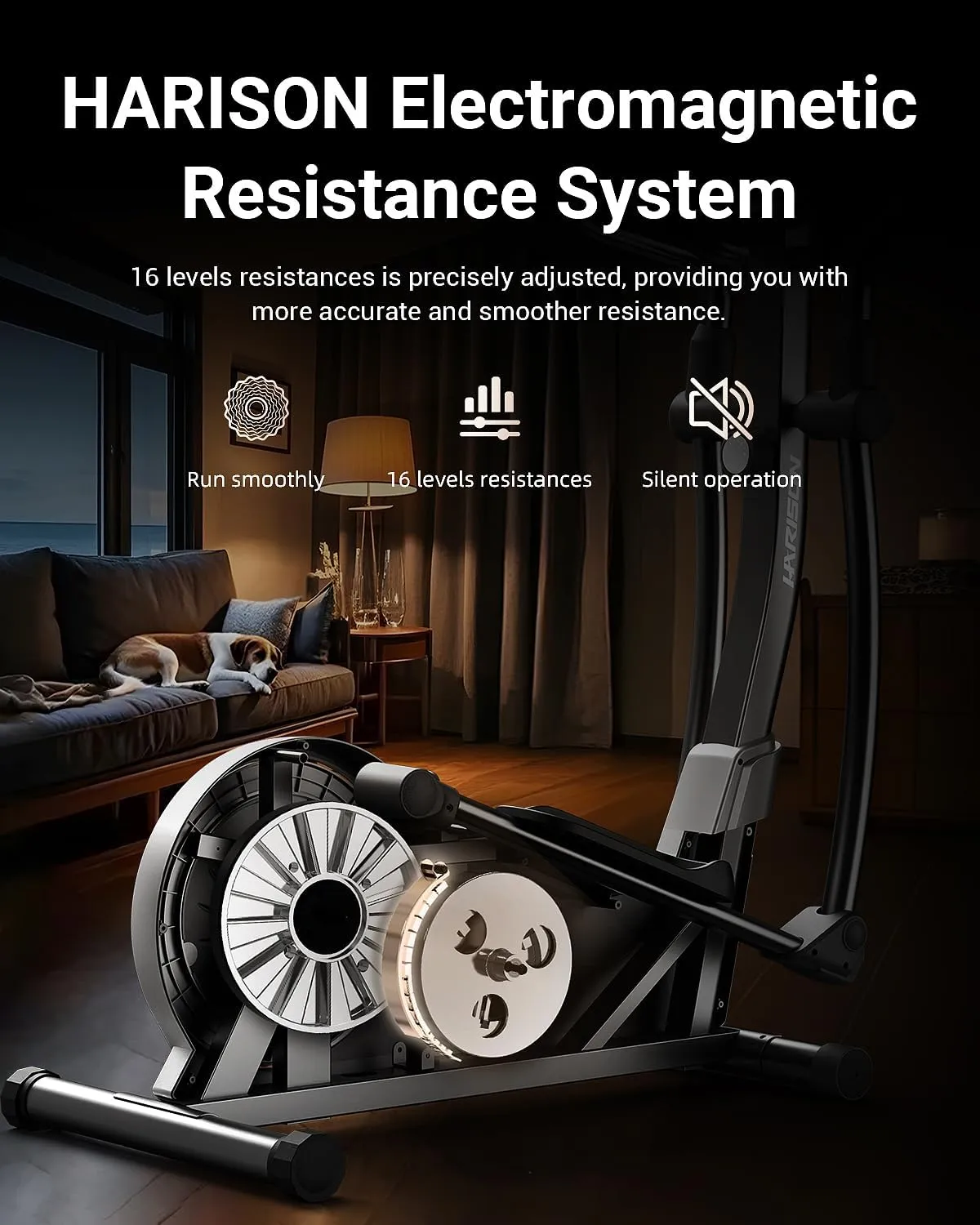 HARISON Elliptical Machine for Home with 350 LBS Capacity, Magnetic Elliptical Exercise Machine with 16-Level Resistance Control, Elliptical Trainer with HARISON APP
