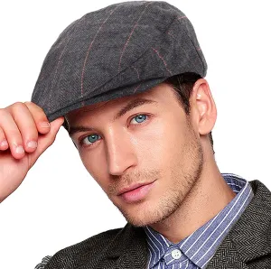 Herringbone Flat Ivy Newsboy Cap for Men Classic Wool Blend Tweed Cabbie Hat