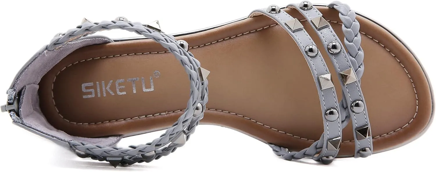 HNGHOU Women's Travel Flat Sandals Summer Casual Rhinestone Roman Flat Sandals Summer Shoes