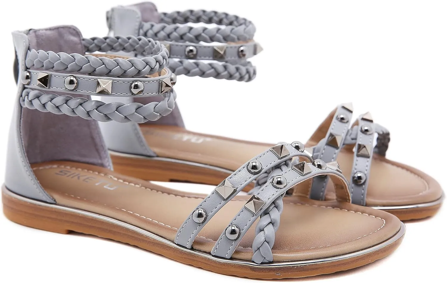 HNGHOU Women's Travel Flat Sandals Summer Casual Rhinestone Roman Flat Sandals Summer Shoes