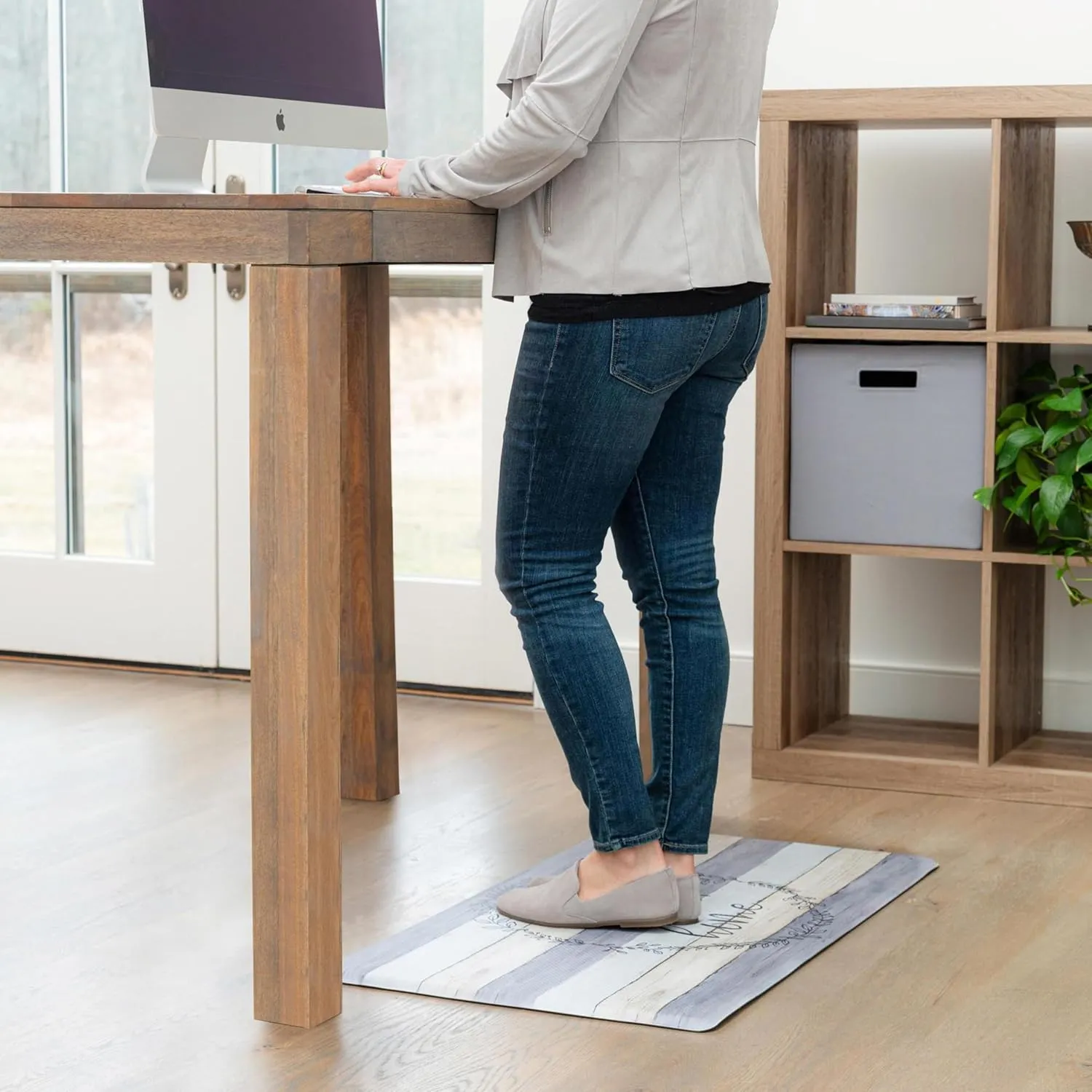 Home Dynamix Cozy Living Home Sweet Home Modern Farmhouse Runner Anti-Fatigue Kitchen Mat, Non-Slip Floor Mat, Padded Standing Desk Mat, Grey/Beige, 17.5"x30"