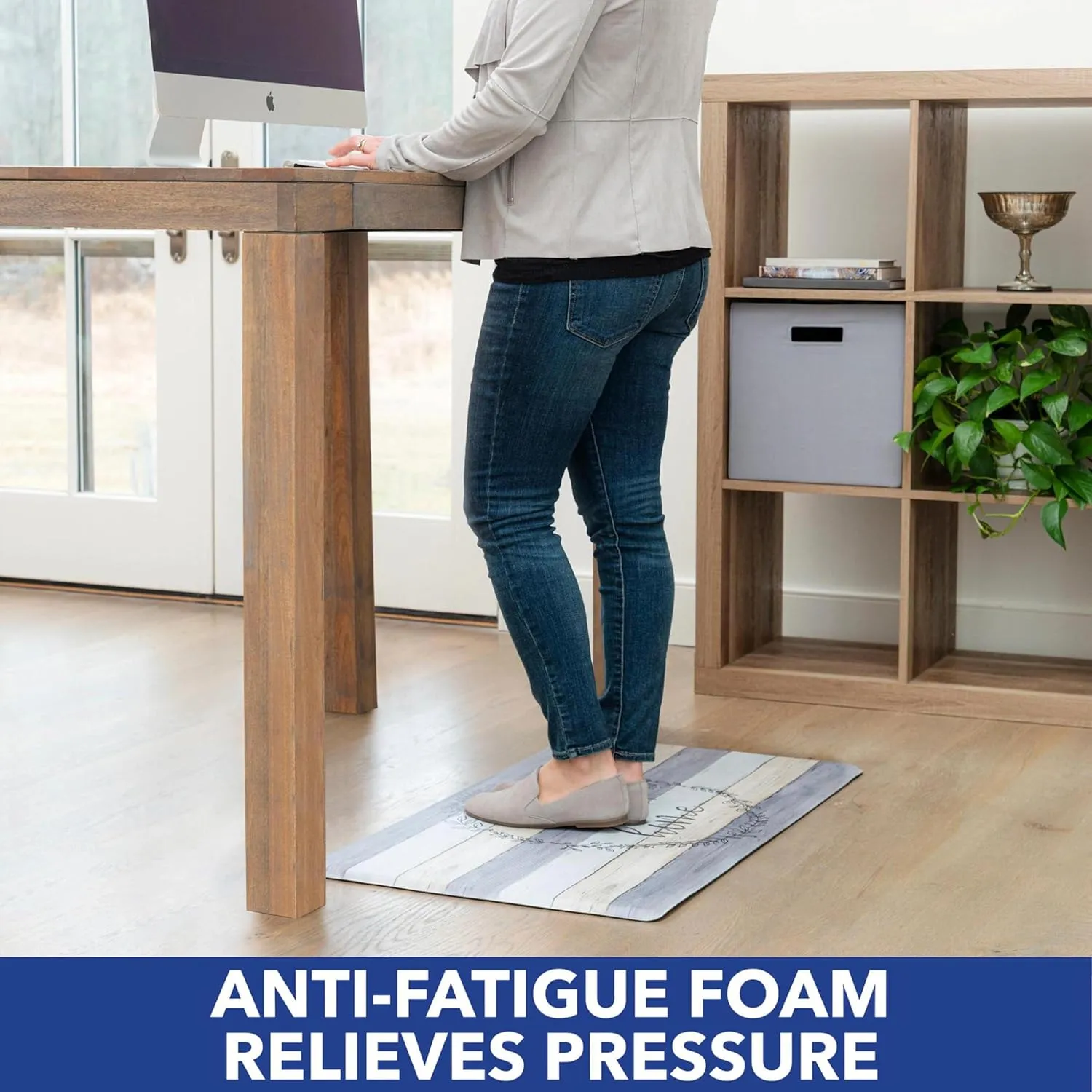 Home Dynamix Cozy Living Home Sweet Home Modern Farmhouse Runner Anti-Fatigue Kitchen Mat, Non-Slip Floor Mat, Padded Standing Desk Mat, Grey/Beige, 17.5"x30"
