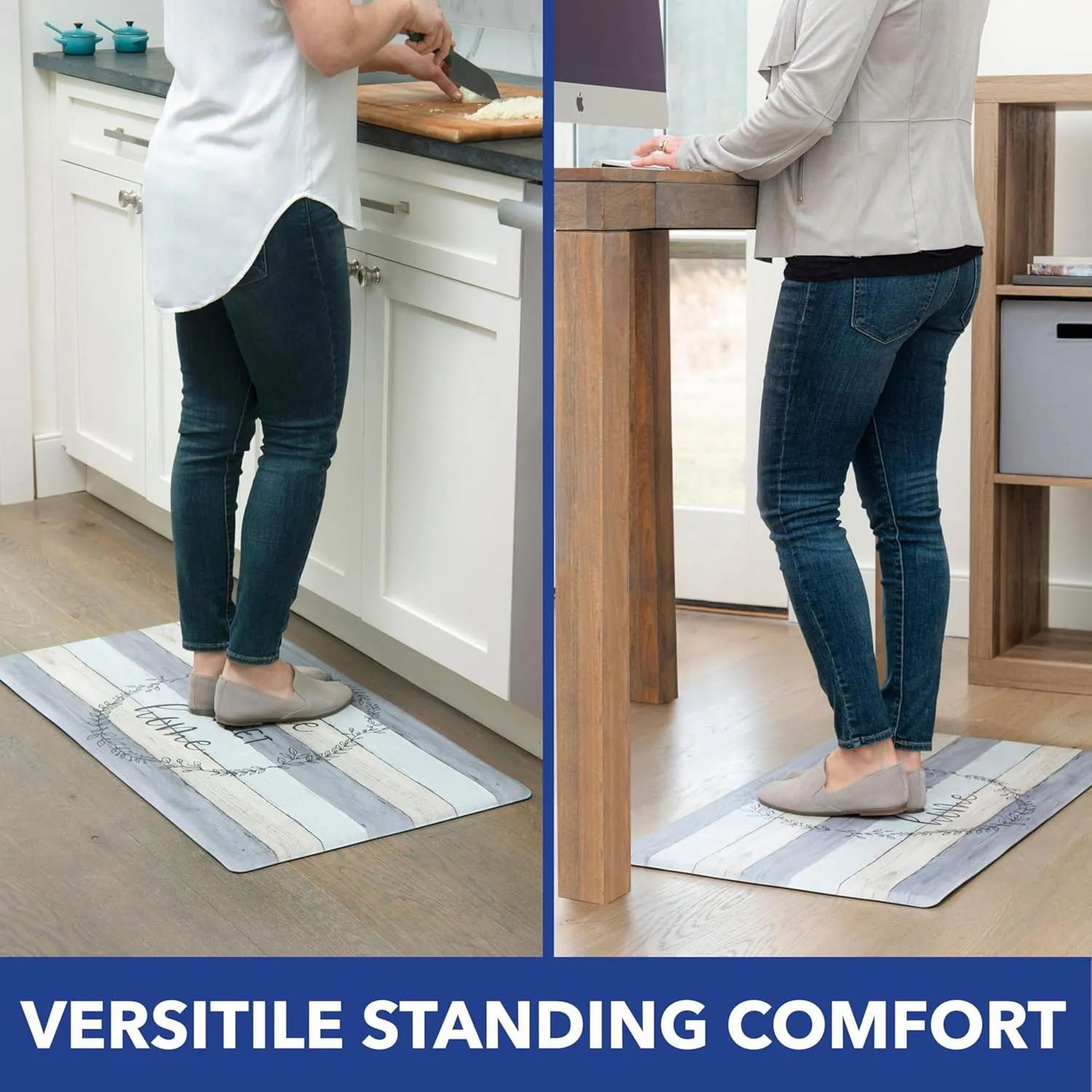 Home Dynamix Cozy Living Home Sweet Home Modern Farmhouse Runner Anti-Fatigue Kitchen Mat, Non-Slip Floor Mat, Padded Standing Desk Mat, Grey/Beige, 17.5"x30"
