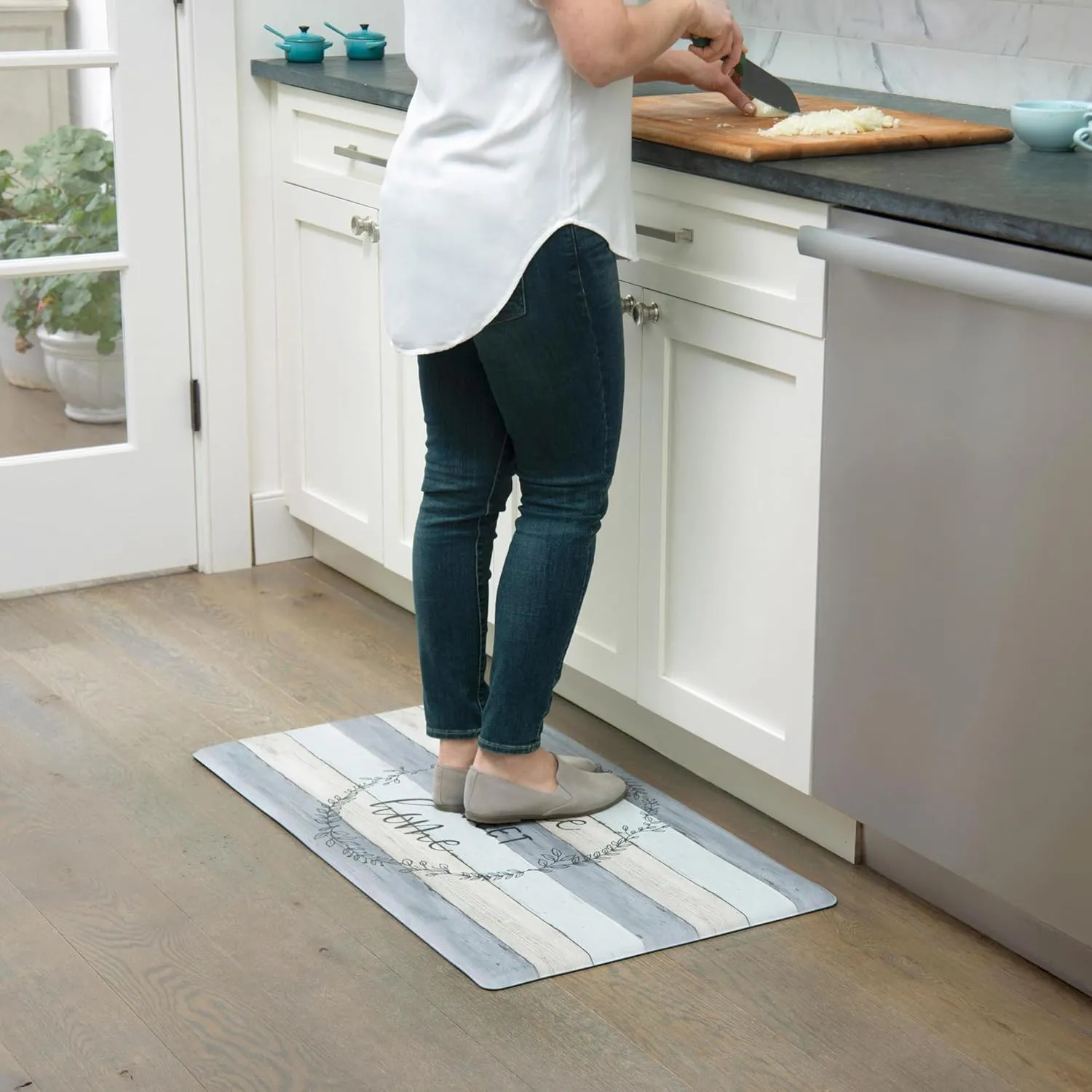 Home Dynamix Cozy Living Home Sweet Home Modern Farmhouse Runner Anti-Fatigue Kitchen Mat, Non-Slip Floor Mat, Padded Standing Desk Mat, Grey/Beige, 17.5"x30"