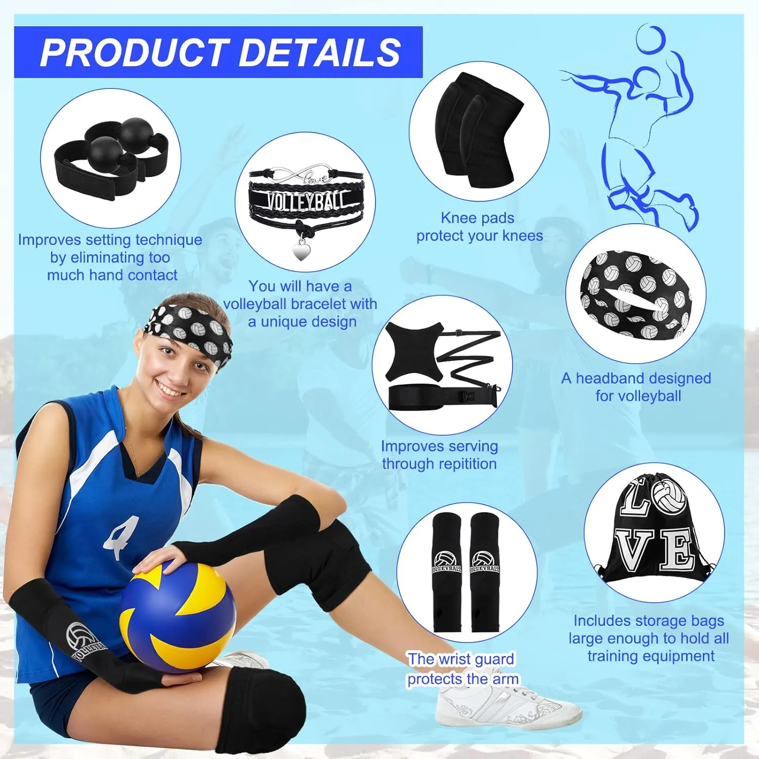 Honoson 7 Pcs Volleyball Training Equipment Aid Volleyball Serving Trainer Kit Gifts for Beginners