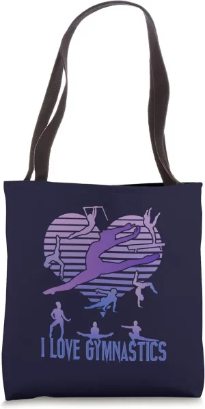I LOVE GYMNASTICS Purple Gymnast Competitors Heart Graphic Tote Bag