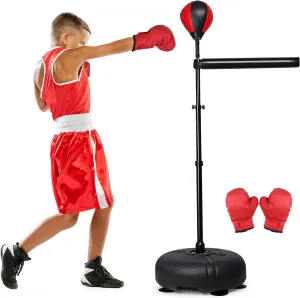 INNOLIFE Boxing Bar with Punching Bag for Kids, Adjustable Height Boxing Spinning Bar, Boxing Speed Trainer Free Standing Reflex Punching Ball Boxing Equipment for 6-12 Years with Boxing Gloves