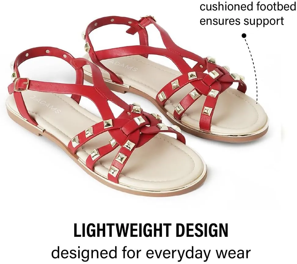 J. Adams Women's Strappy Flat Sandals with Gold Studs – Comfortable and Stylish Summer Footwear