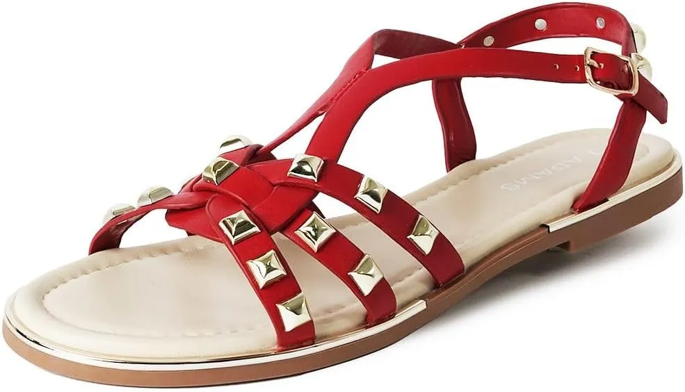 J. Adams Women's Strappy Flat Sandals with Gold Studs – Comfortable and Stylish Summer Footwear