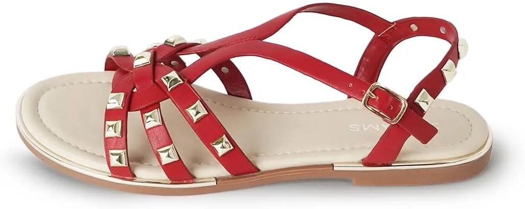 J. Adams Women's Strappy Flat Sandals with Gold Studs – Comfortable and Stylish Summer Footwear