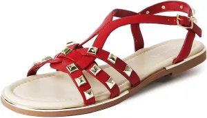 J. Adams Women's Strappy Flat Sandals with Gold Studs – Comfortable and Stylish Summer Footwear