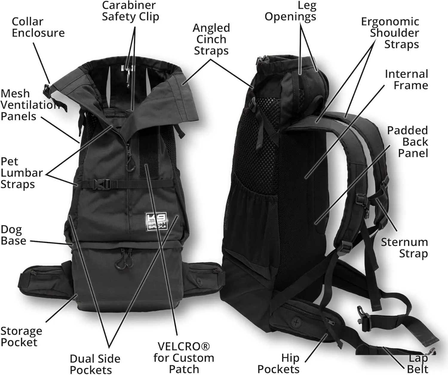 K9 Sport Sack Knavigate | Dog Carrier Dog Backpack for Most Dog Sizes | Front Facing Adjustable Dog Backpack Carrier | Veterinarian Approved (X-Large, Midnight Black)