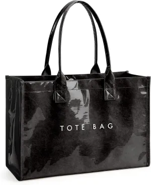 KALIDI PVC Tote Bag Women’s Kraft Paper Work Handbags Purses with Top Handle
