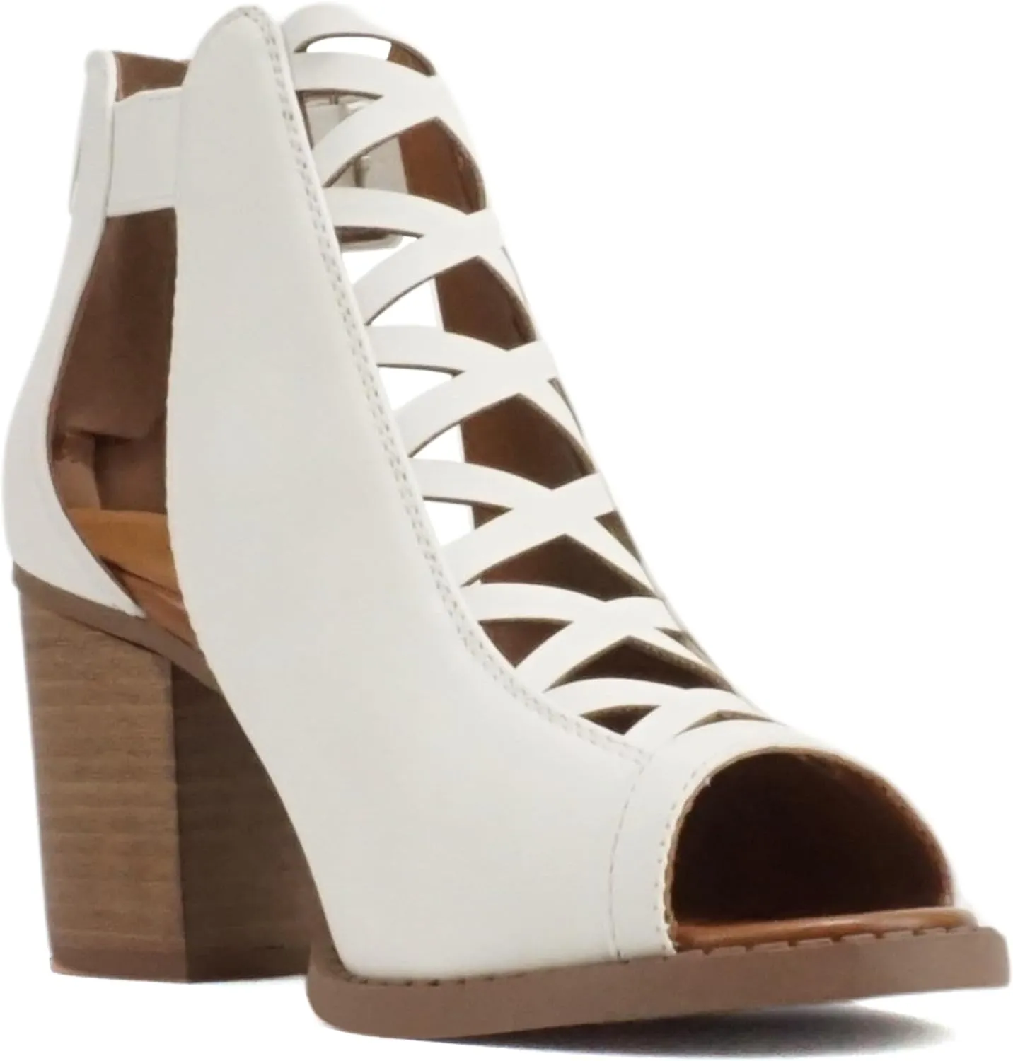 Kira - Women Open Toe Crisscross High Heel Fashion Sandal with Adjustable Ankle Strap and Back Zipper