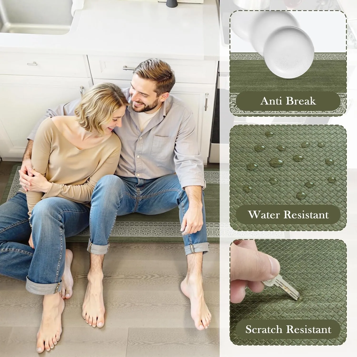 Kitchen Mats for Floor，Farmhouse Kitchen Floor Mats Cushioned Anti Fatigue Kitchen Rugs Non Slip, Modern Waterproof Standing Desk Mat for Office Laundry Sink Decor(Green)