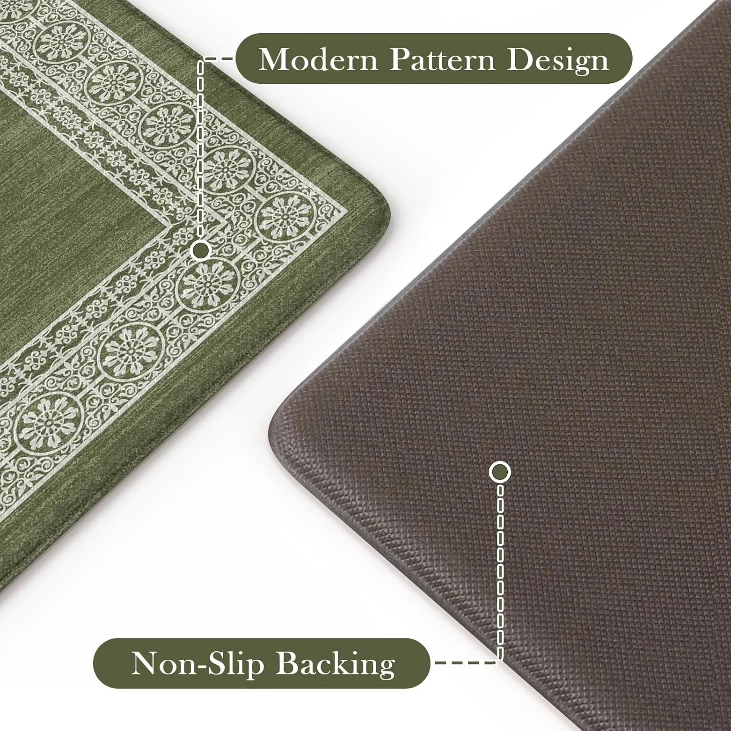 Kitchen Mats for Floor，Farmhouse Kitchen Floor Mats Cushioned Anti Fatigue Kitchen Rugs Non Slip, Modern Waterproof Standing Desk Mat for Office Laundry Sink Decor(Green)