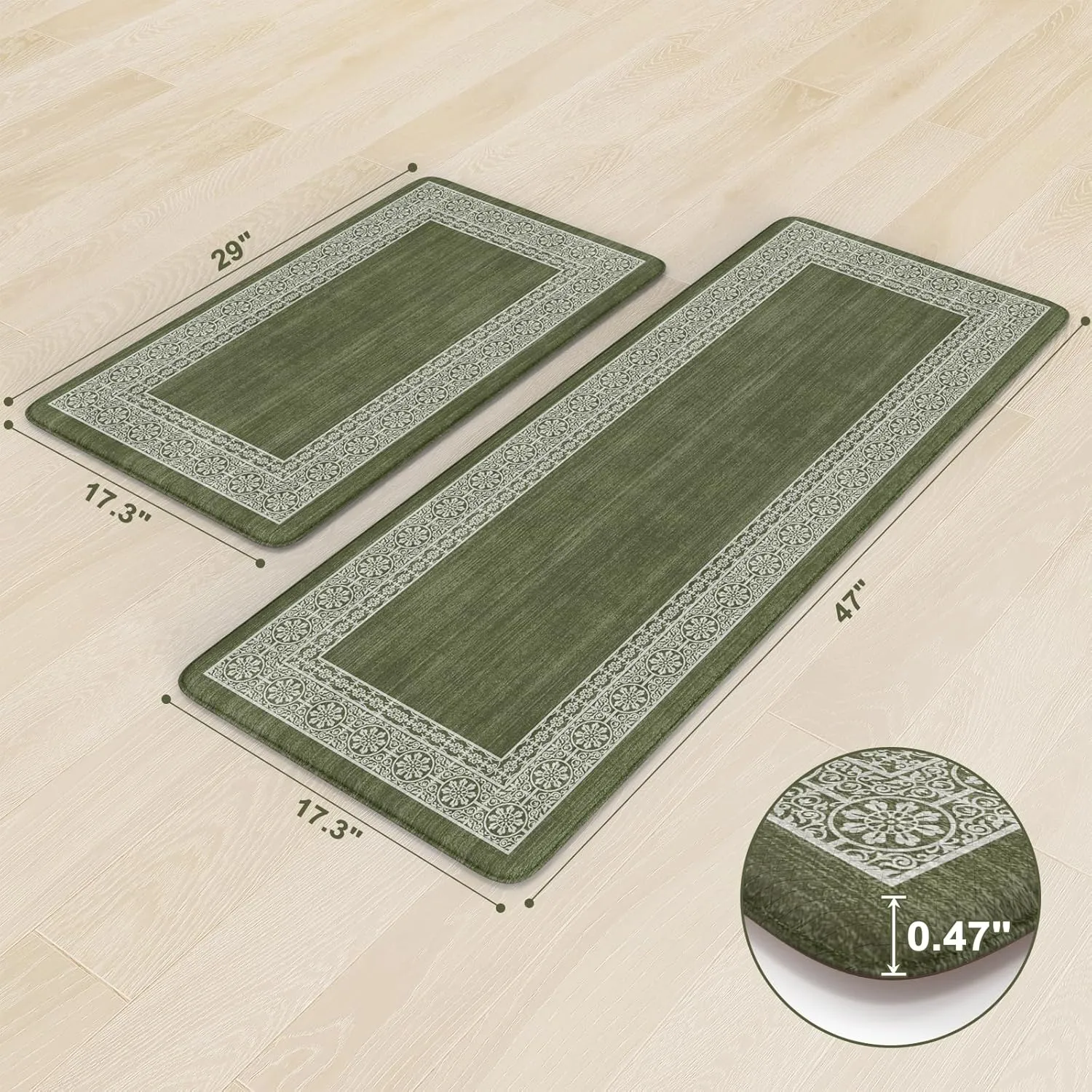 Kitchen Mats for Floor，Farmhouse Kitchen Floor Mats Cushioned Anti Fatigue Kitchen Rugs Non Slip, Modern Waterproof Standing Desk Mat for Office Laundry Sink Decor(Green)