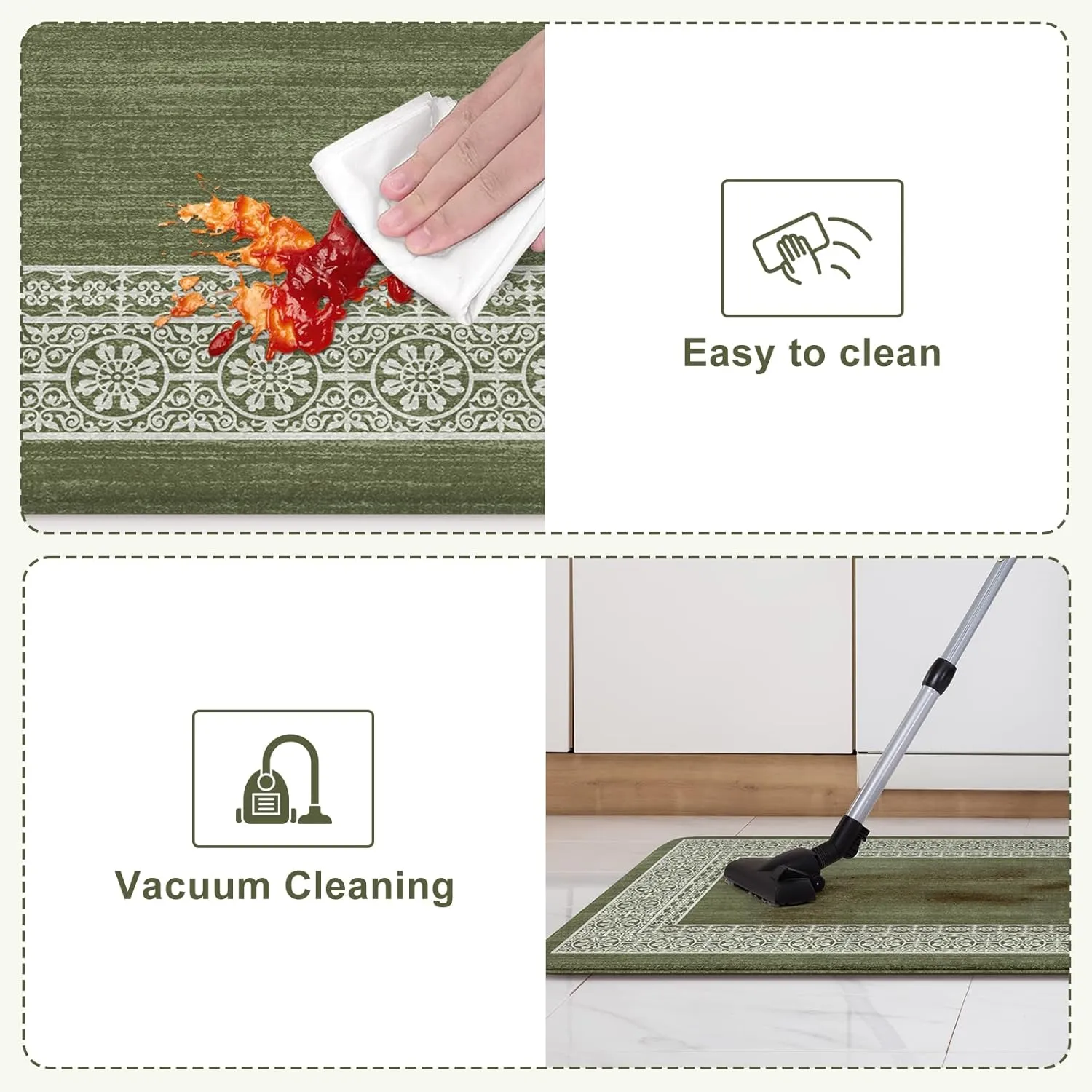 Kitchen Mats for Floor，Farmhouse Kitchen Floor Mats Cushioned Anti Fatigue Kitchen Rugs Non Slip, Modern Waterproof Standing Desk Mat for Office Laundry Sink Decor(Green)