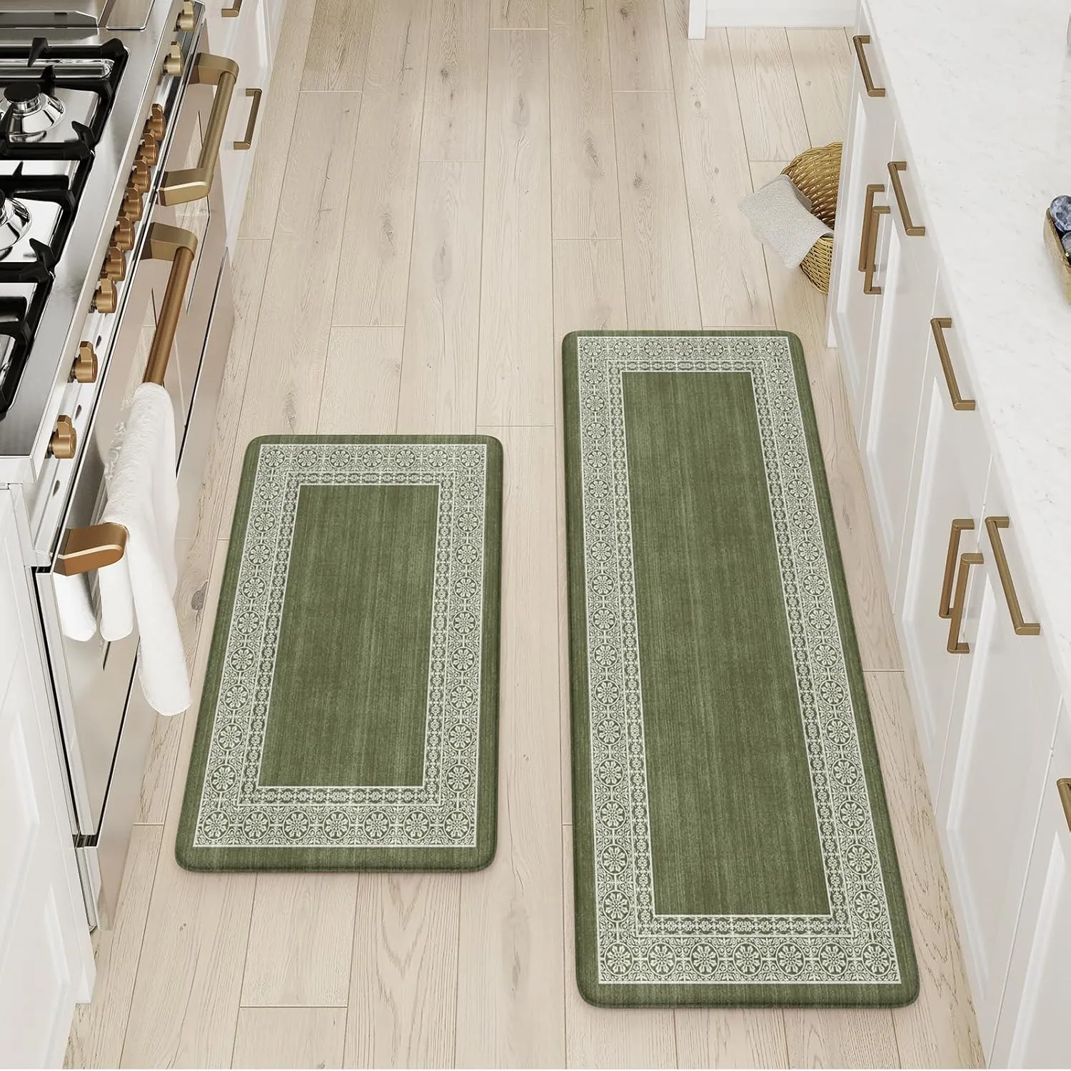 Kitchen Mats for Floor，Farmhouse Kitchen Floor Mats Cushioned Anti Fatigue Kitchen Rugs Non Slip, Modern Waterproof Standing Desk Mat for Office Laundry Sink Decor(Green)