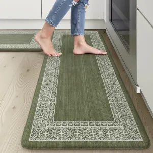 Kitchen Mats for Floor，Farmhouse Kitchen Floor Mats Cushioned Anti Fatigue Kitchen Rugs Non Slip, Modern Waterproof Standing Desk Mat for Office Laundry Sink Decor(Green)