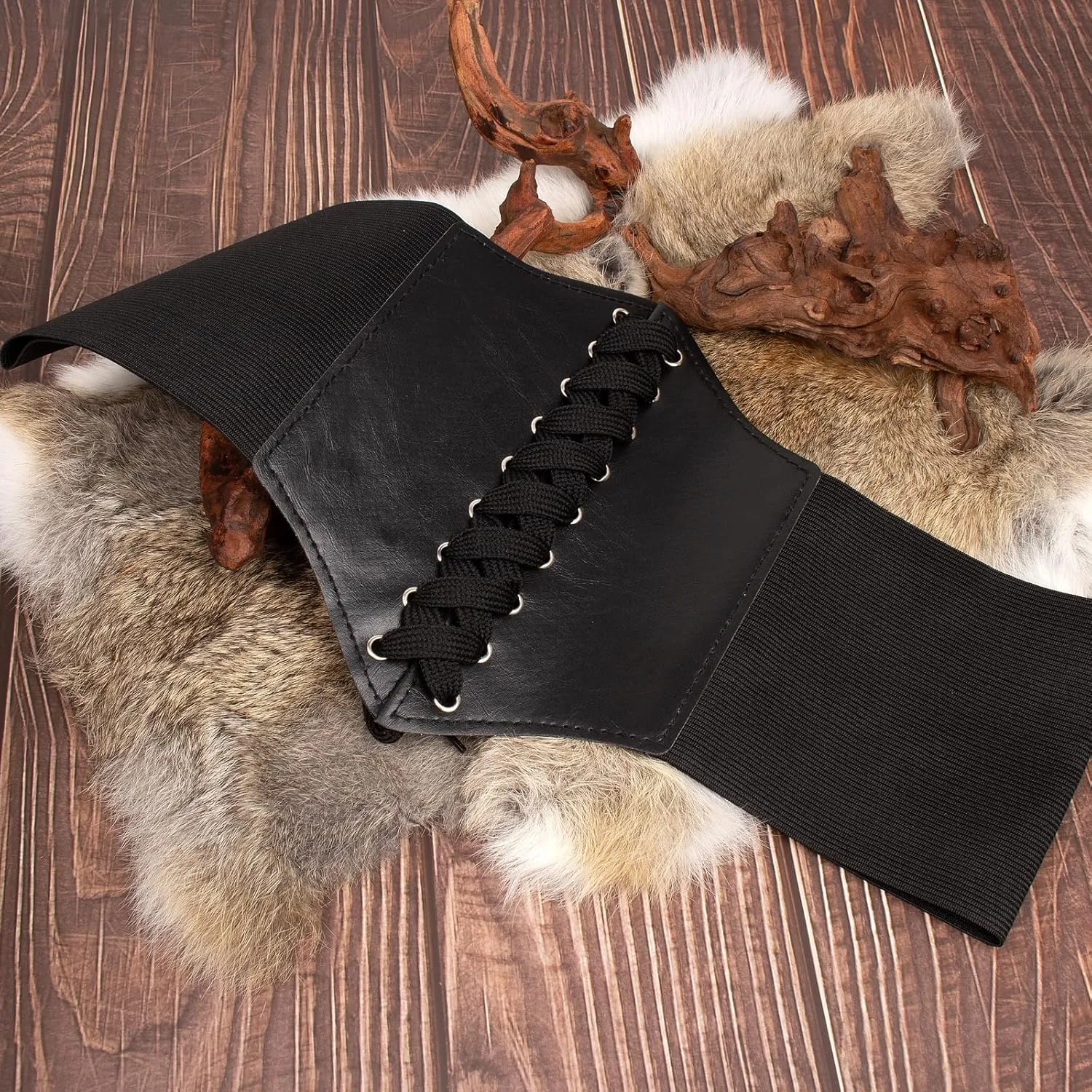 KOTORA Renaissance Costume Sets Corset Waistband Belt Pouch Purse Skirt Hike Steampunk Medieval Halloween Accessories (Pouch-Black, L/Waist 32"-43")
