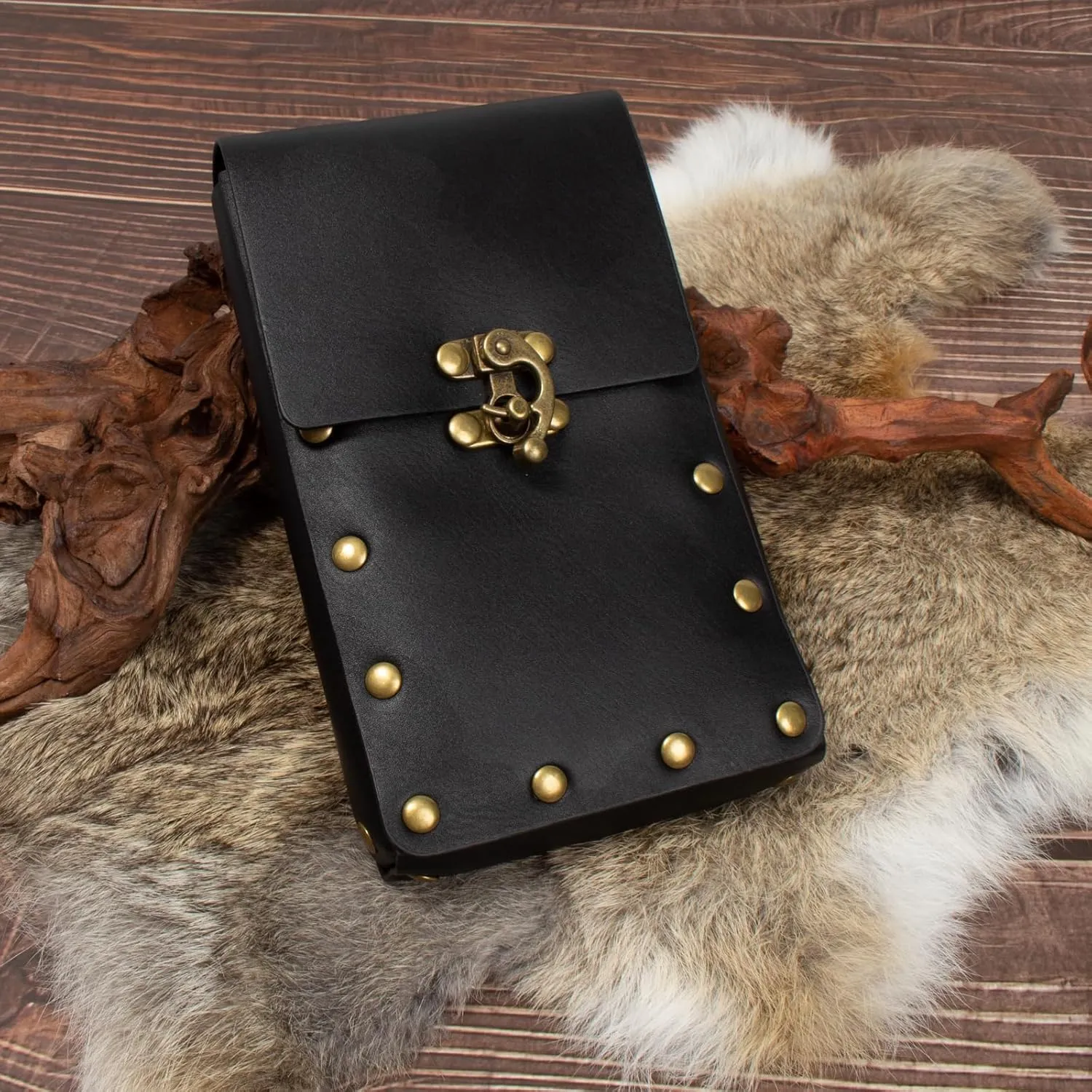 KOTORA Renaissance Costume Sets Corset Waistband Belt Pouch Purse Skirt Hike Steampunk Medieval Halloween Accessories (Pouch-Black, L/Waist 32"-43")