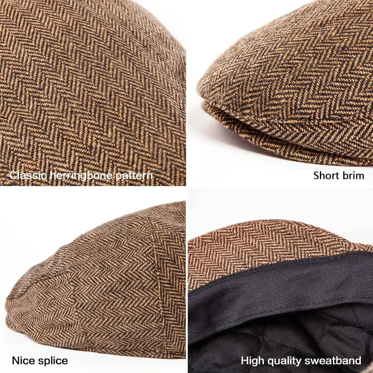 LADYBRO 2Pack Adjustable Newsboy Hats for Men Flat Cap Irish Cabbie Wool Blend Tweed