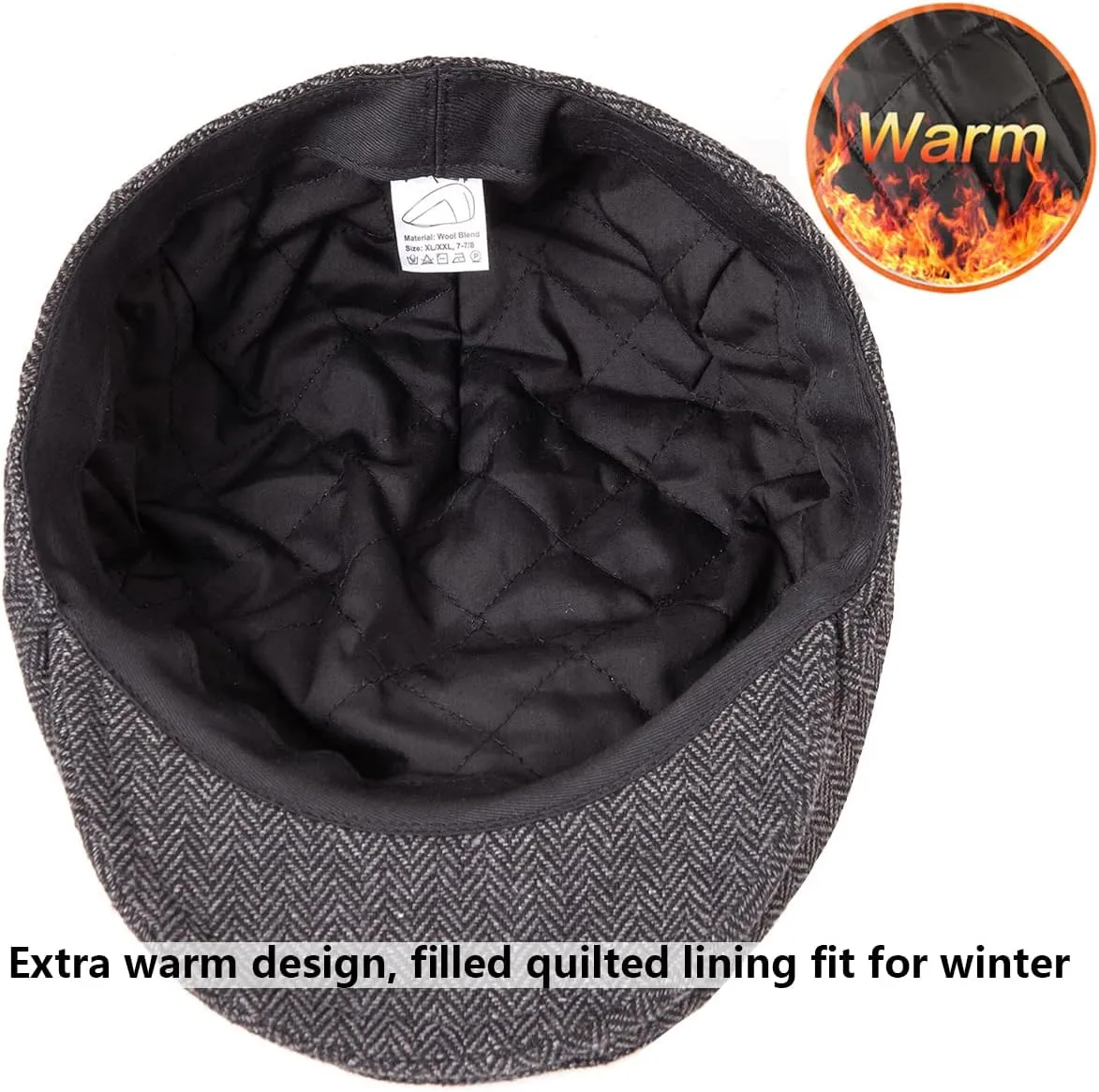 LADYBRO 2Pack Adjustable Newsboy Hats for Men Flat Cap Irish Cabbie Wool Blend Tweed