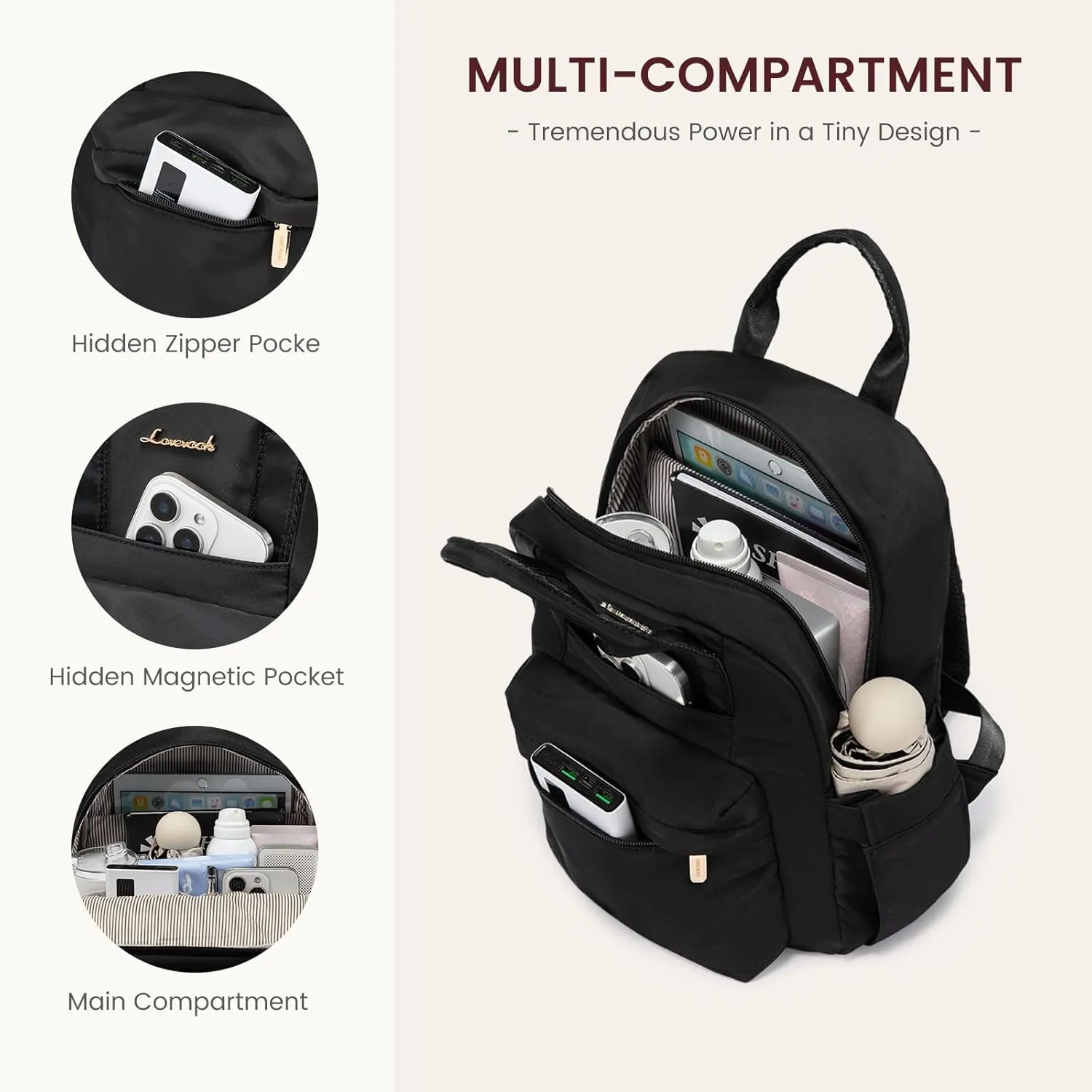 LOVEVOOK Small Backpack Purse for Women, Waterproof Lightweight Mini Daypack, Stylish Casual Bag for Travel Work & Daily Use