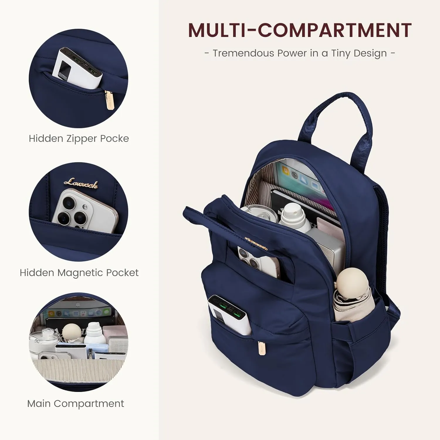 LOVEVOOK Small Backpack Purse for Women, Waterproof Lightweight Mini Daypack, Stylish Casual Bag for Travel Work & Daily Use