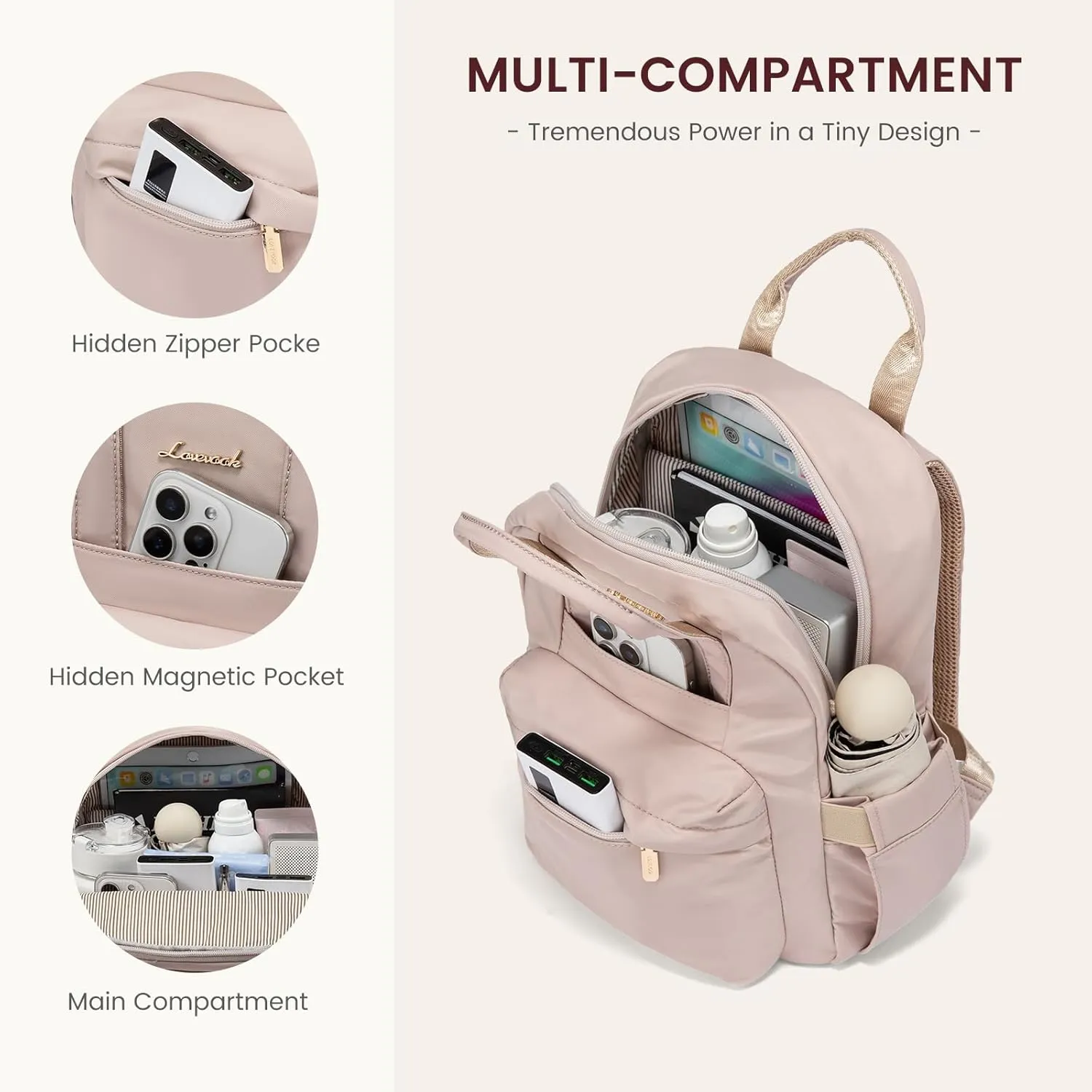 LOVEVOOK Small Backpack Purse for Women, Waterproof Lightweight Mini Daypack, Stylish Casual Bag for Travel Work & Daily Use