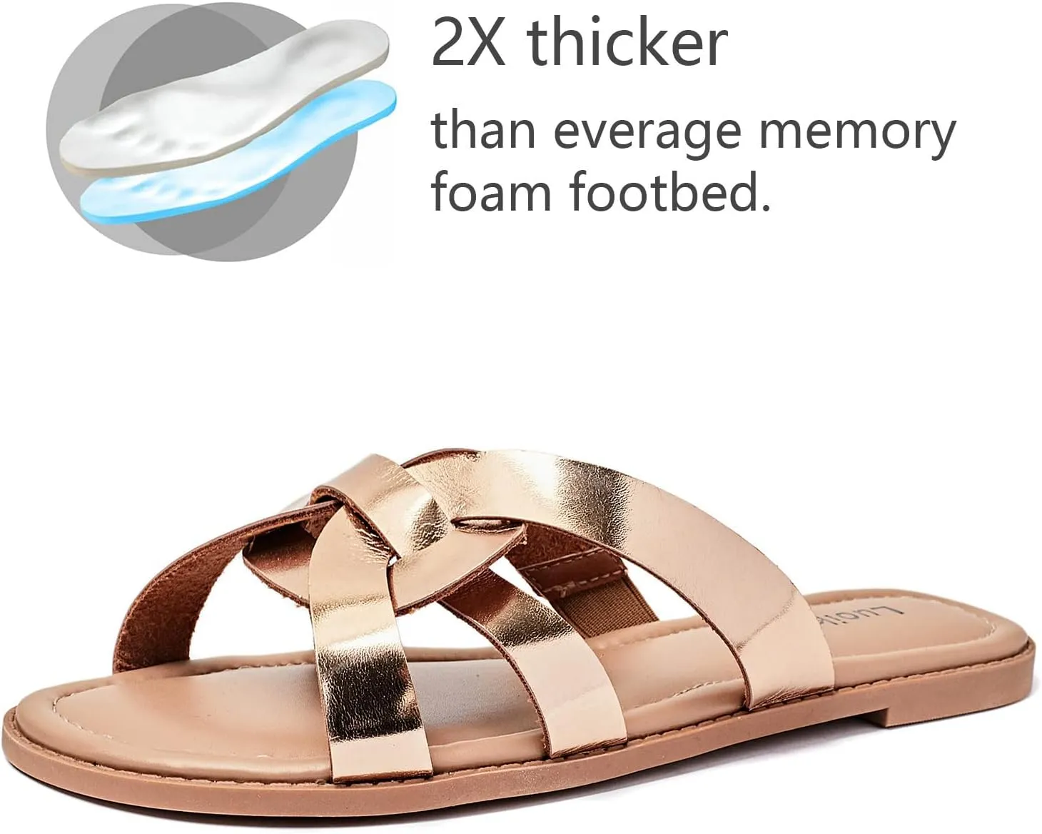 Luoika Women's Wide Width Flat Slides Sandals, Slip on Slide Sandal Casual Comfortable Summer Beach Shoes for Women.
