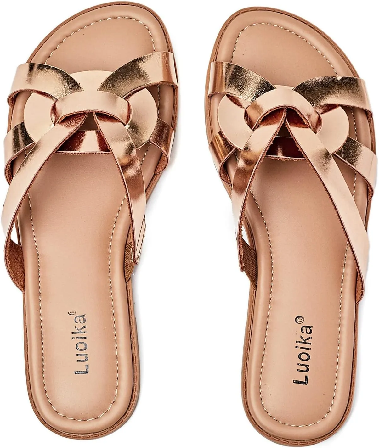 Luoika Women's Wide Width Flat Slides Sandals, Slip on Slide Sandal Casual Comfortable Summer Beach Shoes for Women.
