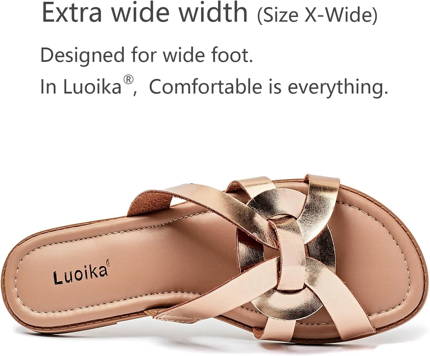Luoika Women's Wide Width Flat Slides Sandals, Slip on Slide Sandal Casual Comfortable Summer Beach Shoes for Women.