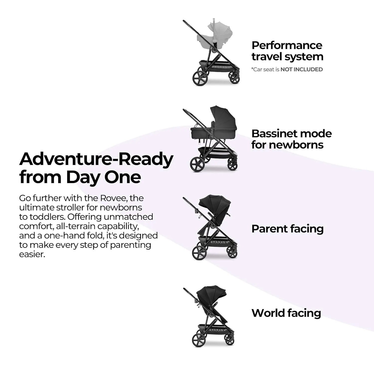 MAMA & BABY Rovee Bassinet Baby Stroller, 2-in-1 Foldable Infant Stroller with Reversible Seat, UPF 50  Canopy, All-Terrain Wheels for On-The-Go Families