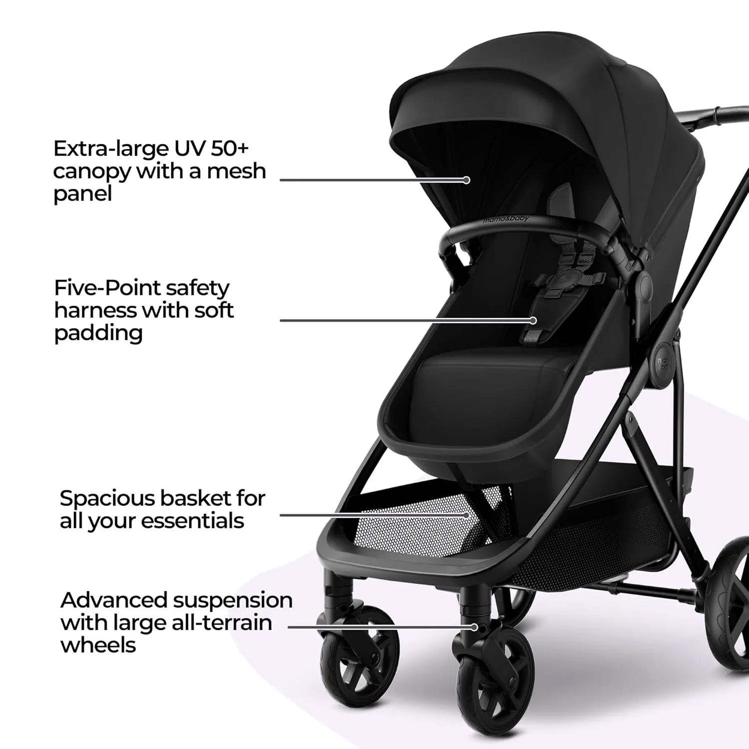 MAMA & BABY Rovee Bassinet Baby Stroller, 2-in-1 Foldable Infant Stroller with Reversible Seat, UPF 50  Canopy, All-Terrain Wheels for On-The-Go Families