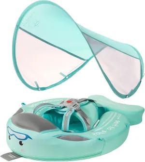 Mambobaby Float Baby Float with Canopy Non Inflatable Baby Pool Float Upgraded Tail Infant Swim Trainer Water Float for Toddler Infant 3-24 Months No Flip Over, Green