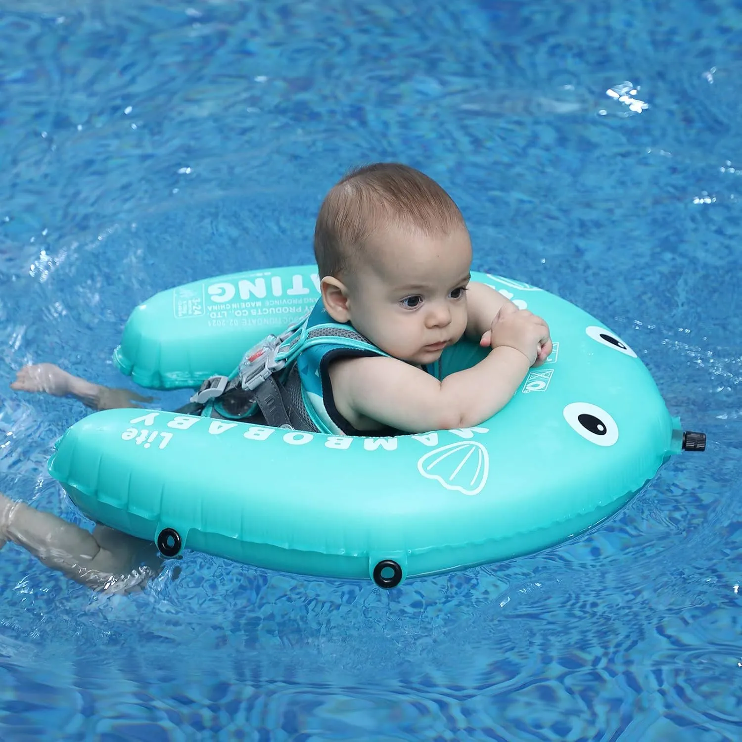 Mambobaby Float Self-Inflating Baby Pool Float Compressible Pool Swim Float Infant Soft Solid Swimming Trainer Baby Float with Removable UPF 50  UV Sun Protection Canopy, Green