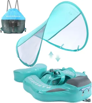 Mambobaby Float Upgrade Add Tail Baby Float with Canopy for Infant Waist Swimming Ring Swim Trainer Non-Inflatable Floats Toys with Adjustable Safety Strap (Mambo Fish)