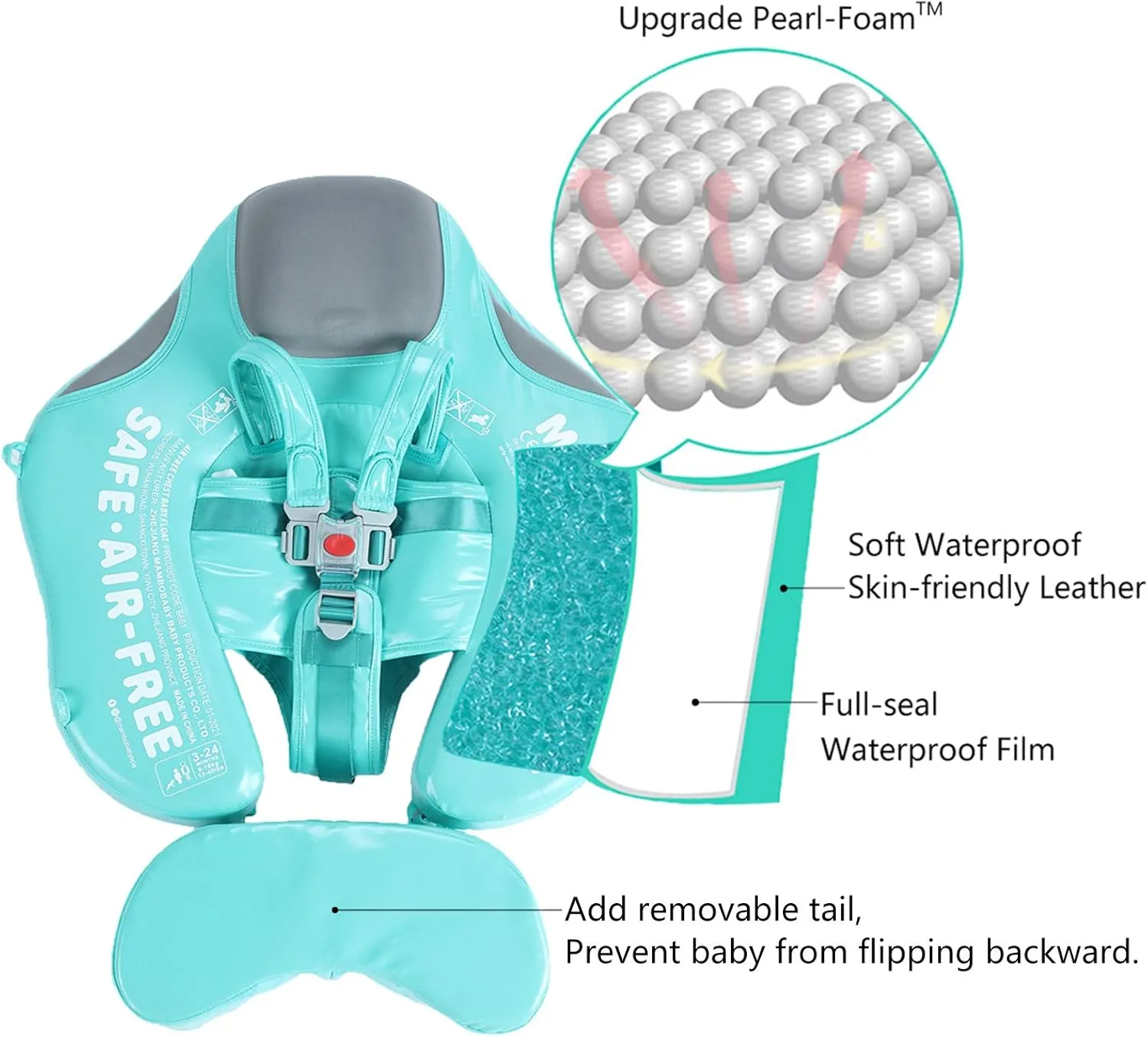 Mambobaby Float Upgrade Add Tail Baby Float with Canopy for Infant Waist Swimming Ring Swim Trainer Non-Inflatable Floats Toys with Adjustable Safety Strap (Mambo Fish)