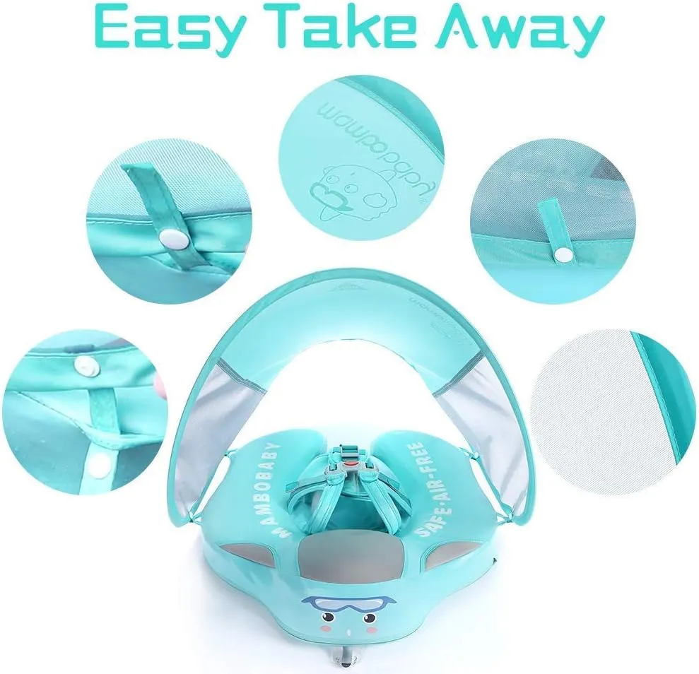 Mambobaby Float Upgrade Add Tail Baby Float with Canopy for Infant Waist Swimming Ring Swim Trainer Non-Inflatable Floats Toys with Adjustable Safety Strap (Mambo Fish)