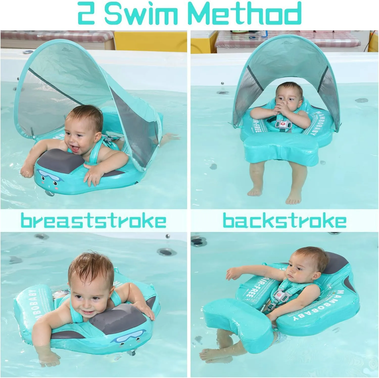 Mambobaby Float Upgrade Add Tail Baby Float with Canopy for Infant Waist Swimming Ring Swim Trainer Non-Inflatable Floats Toys with Adjustable Safety Strap (Mambo Fish)