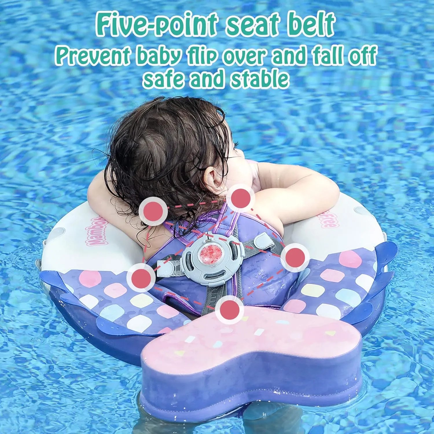 Mambobaby Float Upgrade Add Tail Baby Float with Canopy for Infant Waist Swimming Ring Swim Trainer Non-Inflatable Floats Toys with Adjustable Safety Strap (Pink - Colorful Fish)