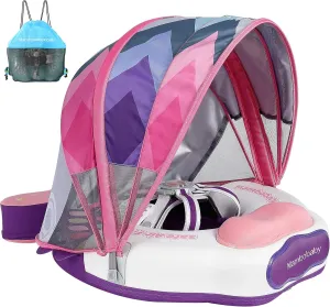 Mambobaby Float Upgrade Add Tail Baby Float with Canopy for Infant Waist Swimming Ring Swim Trainer Non-Inflatable Floats Toys with Adjustable Safety Strap (Pink - Colorful Fish)