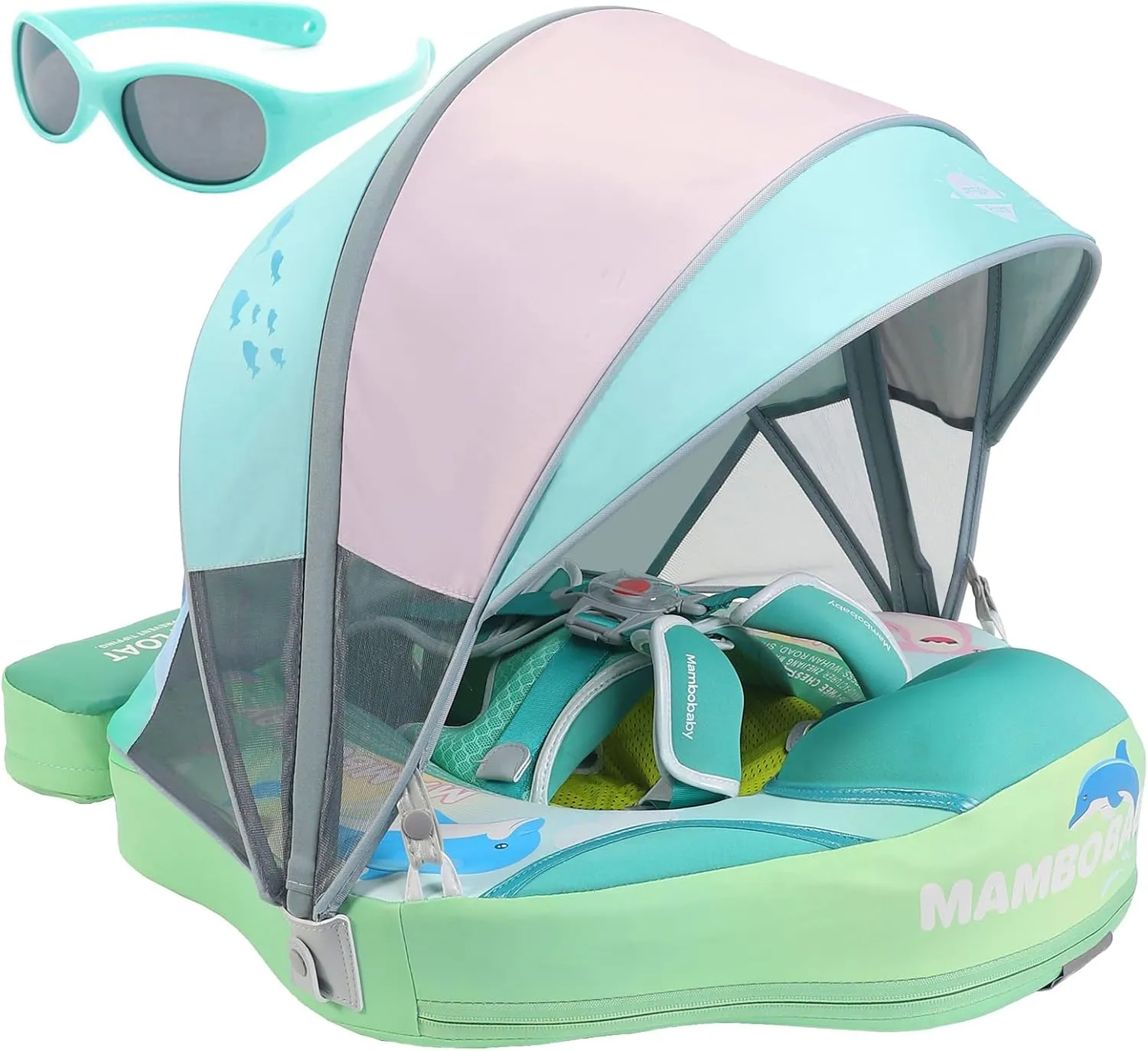 Mambobaby Float with Canopy and Tail New Upgraded Non-Inflatable Baby Pool Float Mambo Float Swim Trainer Solid Infant Swim Float Adjustable Pearl Foam Baby Swim Ring
